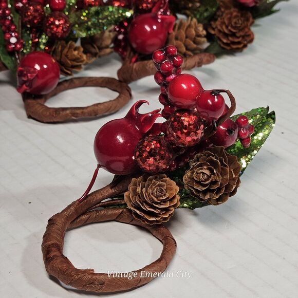 Vtg Pines Berries Twing Cranberry Pinecone Leafs 5 Napking Candle Rings Handmade - Picture 4 of 13